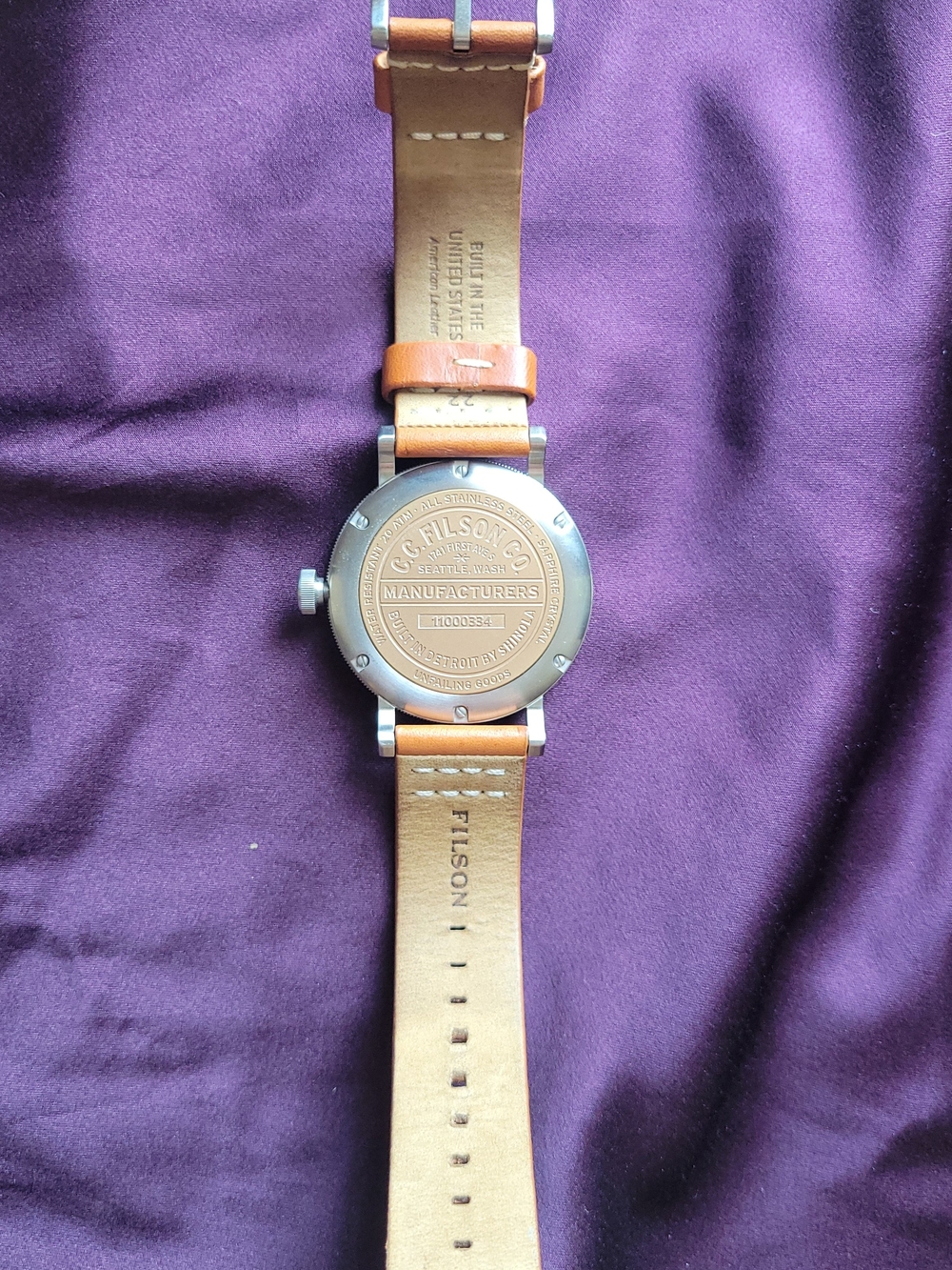 Filson Men's Field Watch in Black Dial and Tan Leather - Picture 2 of 2